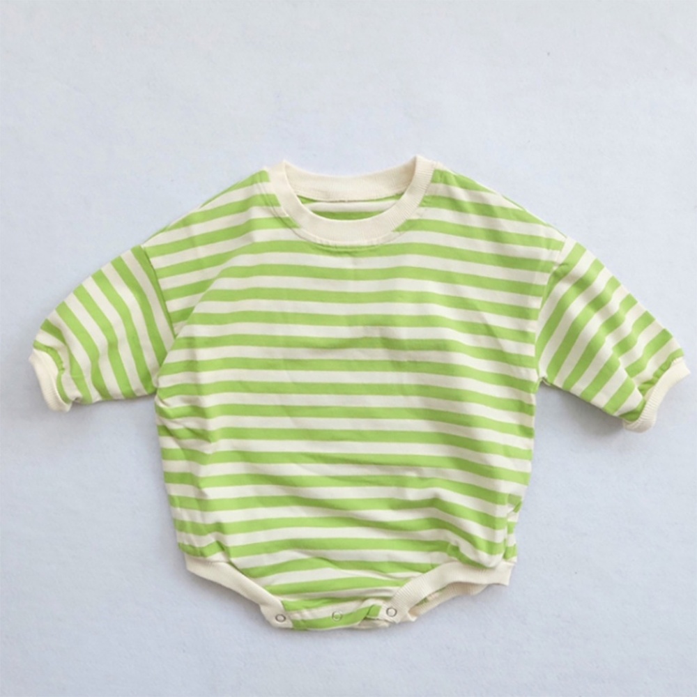 Baby Unisex Striped Long Sleeve Romper Green